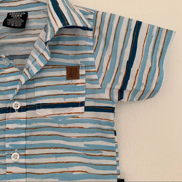 American Hawk Boys’ Blue Striped Button Up Polo - Picture 3 of 5